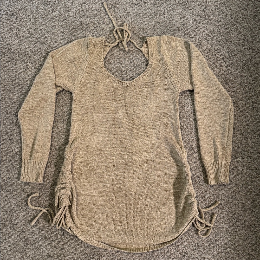 12th Tribe open back sweater mini dress. Beige /sand color. Knit. Small.
